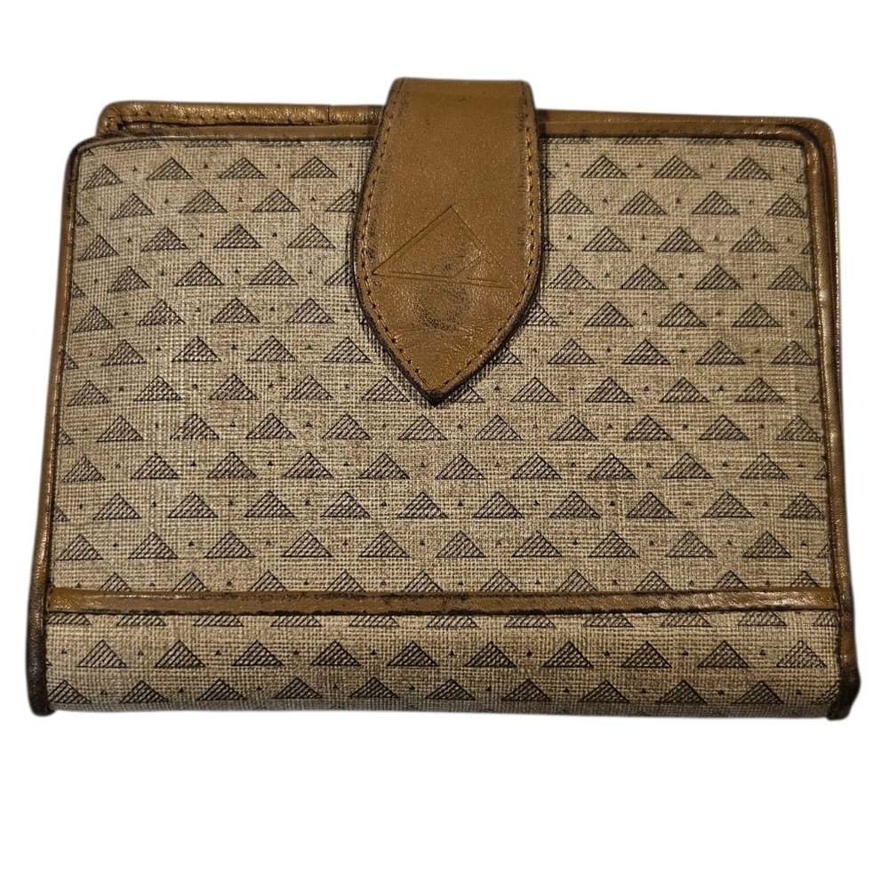 Tan Geometric Pattern Wallet with Coin Pocket –Vintage Bifold Card Holder